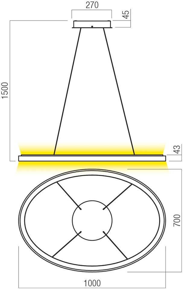 100W LED pakabinamas šviestuvas NOBU, juodas, 3000/4000K, dimeriuojamas, 01-3817