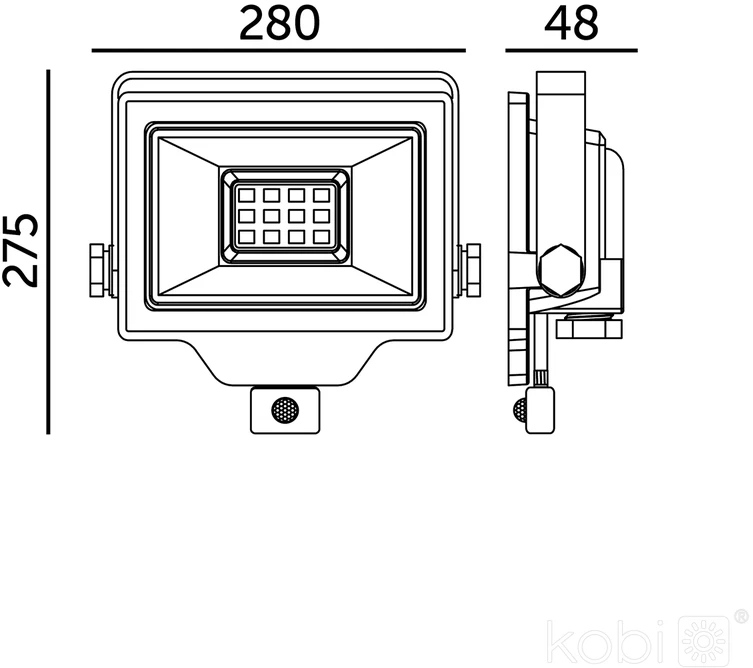 100W LED prožektorius su judesio davikliu DELYO MHNC, juodas, 6000K, IP54