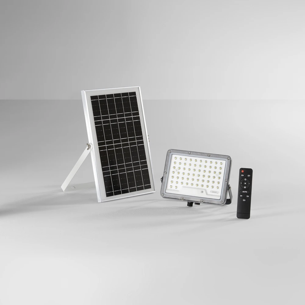 100W LED prožektorius su saulės baterija GLASER, sidabro sp., 3000K, IP65