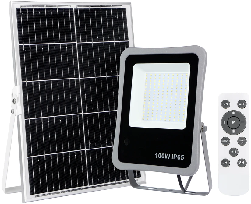 Pakabinamas šviestuvas 100W LED prožektorius su saulės baterija BARES, pilkas, 4000K
