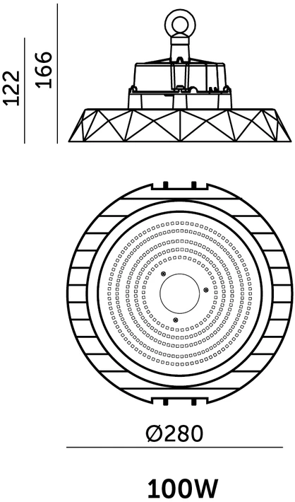 100W LED UFO šviestuvas ANICA, juodas, 4000K, IP65, DALI