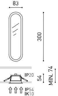10,5W įleidžiamas šviestuvas OLYMPIA, matinės baltos sp., 3000K, 101°, DALI, IP54, su maitinimo šaltiniu