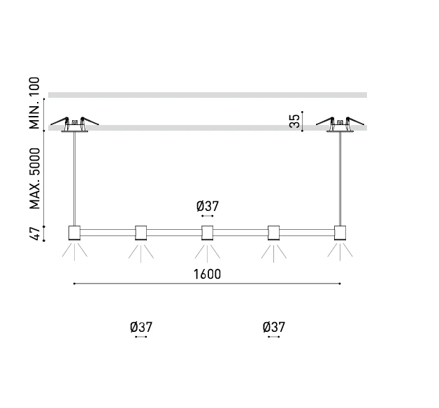 10,5W LED pakabinamas šviestuvas ART MODULAR 5, šlifuoto aukso sp., 3000K, 160cm