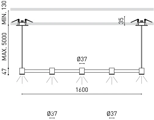 10,5W LED pakabinamas šviestuvas ART MODULAR 5, juodas, 3000K, 160cm