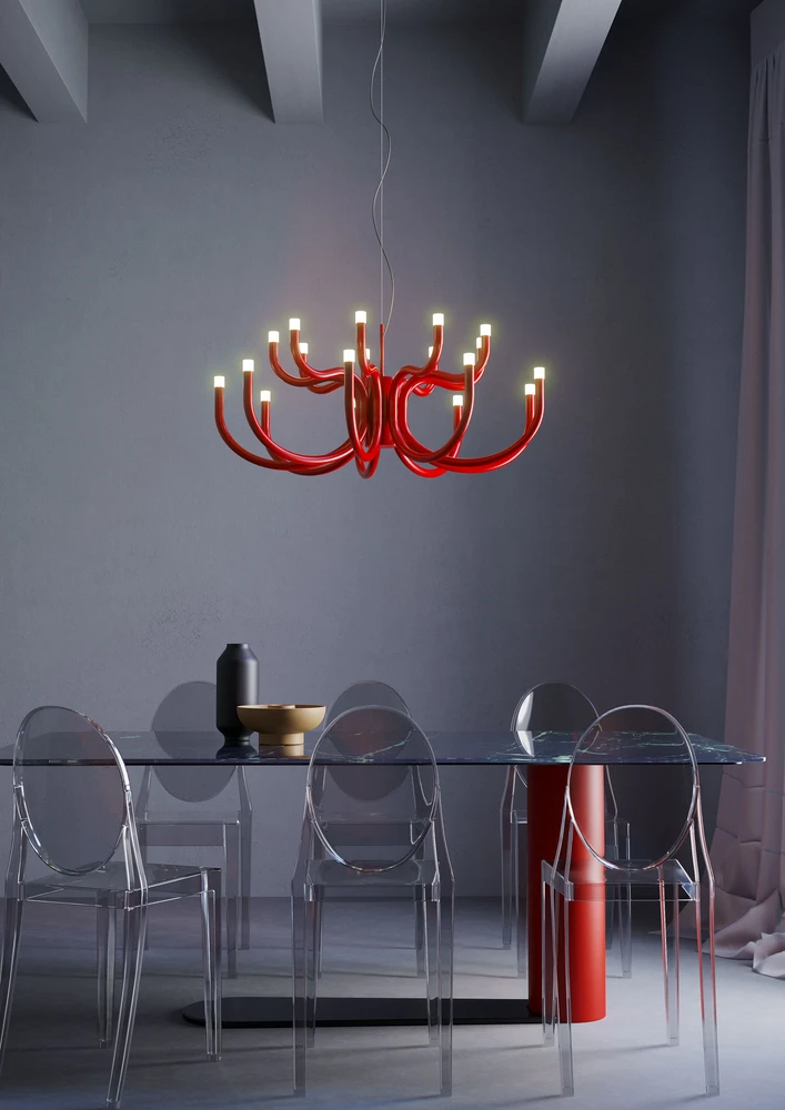 108W LED pakabinamas šviestuvas LUXOR, blizgios raudonos sp., 3000K, dimeriuojamas, 01-3237
