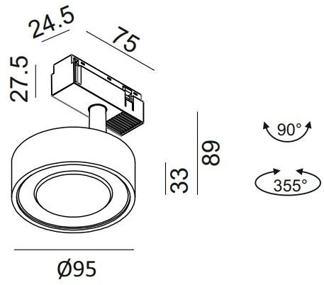 10,8W LED šviestuvas SOL į magnetinę sistemą IN_LINE, juodas, 3000K, 48V, 38°