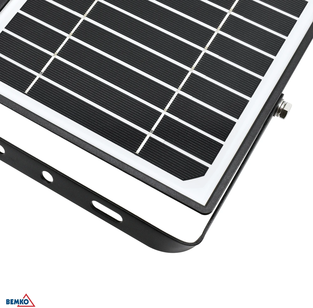 Bemko 10W LED įkraunamas prožektorius su saulės baterija ir judesio davikliu, juodas, 4000K, IP65