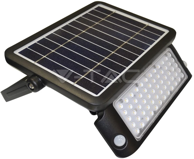 10W LED lauko šviestuvas V-TAC, su saulės baterija, juodas, 4000K (natūraliai balta)