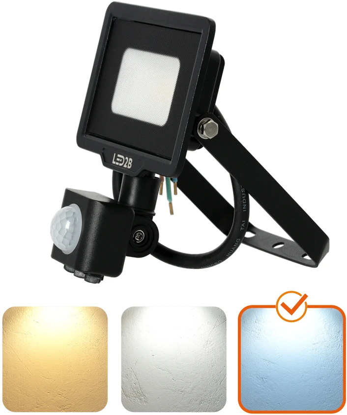 10W LED prožektorius su judesio davikliu MHC, juodas, 6500K, IP65