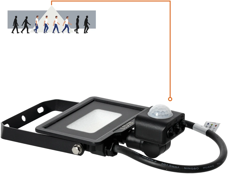 10W LED prožektorius su judesio davikliu MHC, juodas, 6500K, IP65