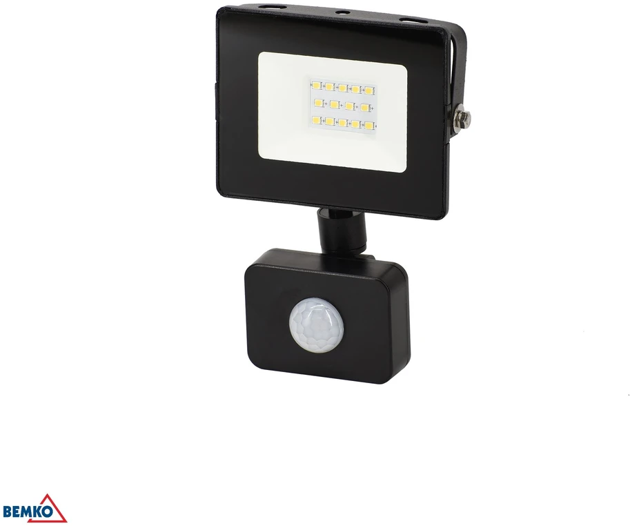 Bemko 10W LED prožektorius su judesio davikliu KASTEL, juodas, 4000K, IP65, 120°
