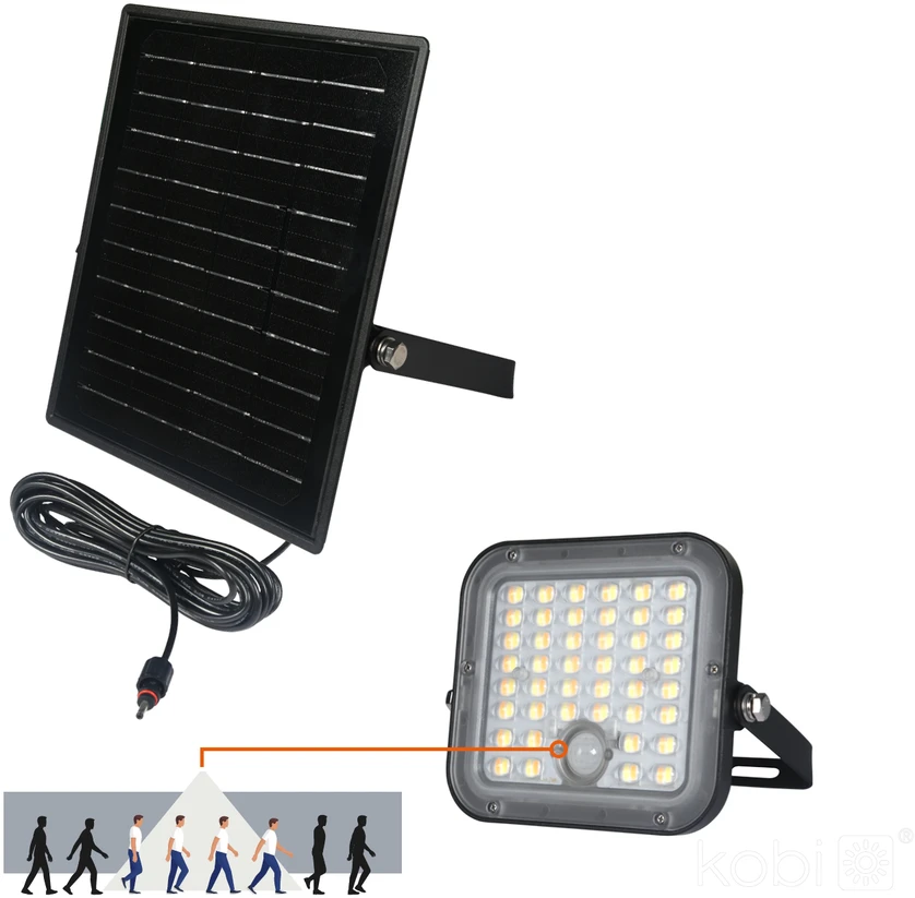 10W LED prožektorius su saulės baterija MHCS, juodas, 4000K, su judesio davikliu, IP65, 120x60°