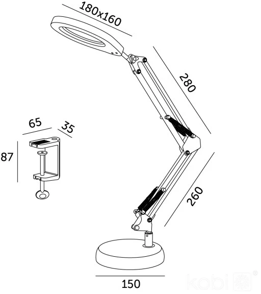 10W LED stalo šviestuvas AURIQ LOUPE, baltas, 3000/4000/6500K, dimeriuojamas
