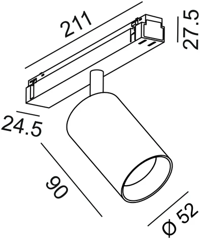 10W LED šviestuvas TUB M NB į magnetinę sistemą IN_LINE, juodas, 3000K, 6°, DALI