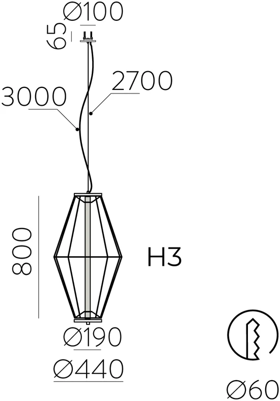 11,5W LED įleidžiamo montavimo pakabinamas šviestuvas TOTEM, juodas, 2700K, dimeriuojamas, E4050090NDP