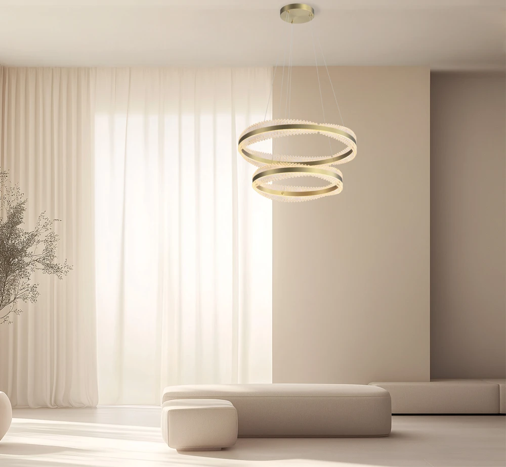 118W LED pakabinamas šviestuvas, šlifuotos aukso sp., 3000K, dimeriuojamas, 25413