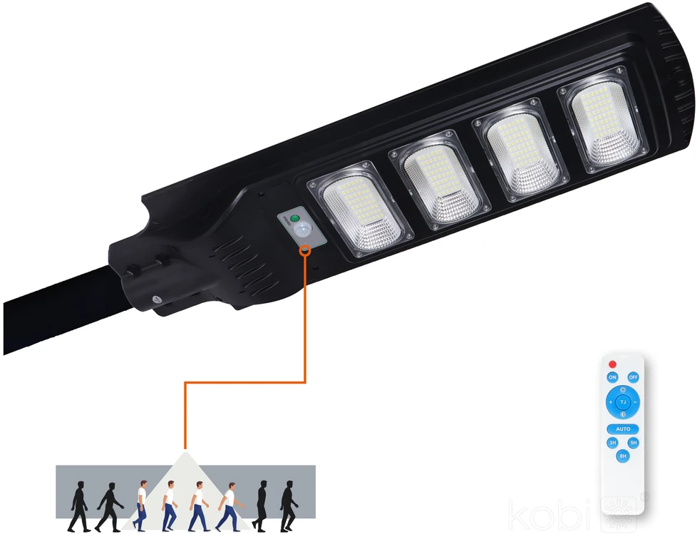 11W LED gatvės šviestuvas su saulės baterija URBI, juodas, 6500K, su judesio davikliu ir nuotol. valdymo pulteliu, IP54