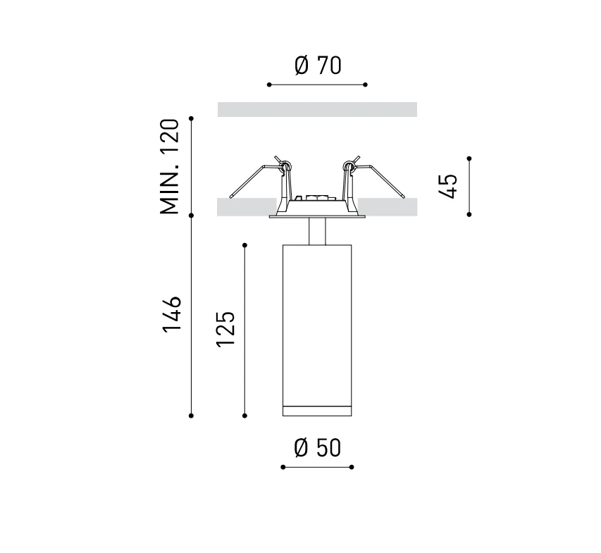12W LED įleidžiamas šviestuvas FIT 50, baltu korpusu, 3000K, 28º