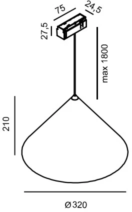 12W LED pakabinamas šviestuvas CONE į magnetinę sistemą IN_LINE, juodas, 3000K, 320mm