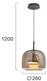 12W LED pakabinamas šviestuvas DECO, juodu korpusu/dūmų sp. stiklas, 3000K, 4319001