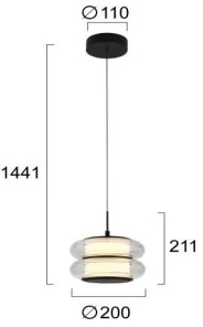 12W LED pakabinamas šviestuvas GLOSSY, juodu korpusu/skaidrus stiklas, 3000K, 4322000