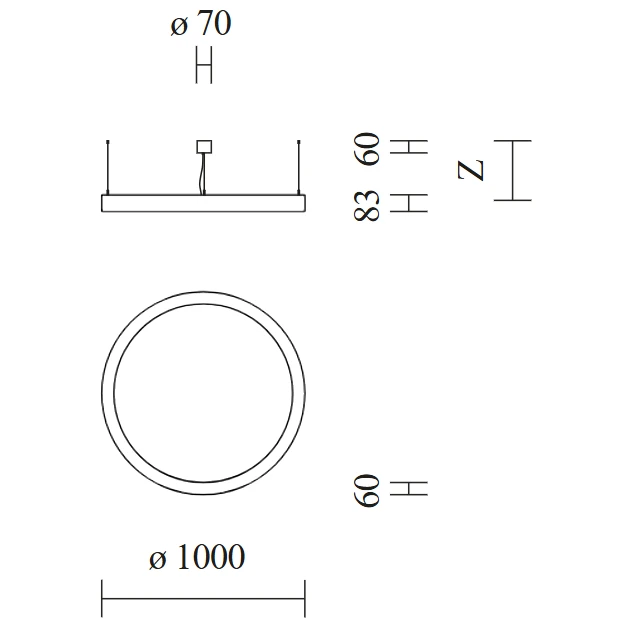 136,2W LED pakabinamas šviestuvas ARC 60 HO, juodas, 3000K, DALI