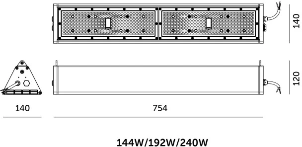 144/192/240W LED linijinis pramoninis šviestuvas NICO, juodas, 3000/4000/6000K, 60x90°, IP65
