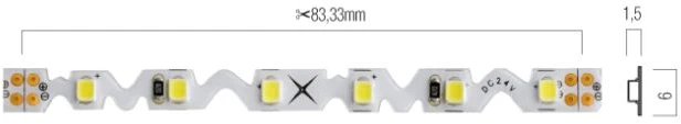 14,4W/m LED juosta XRIBO ZIGZAG IP65, 4000K, 72LED/m, 24V, 5 metrų ritė