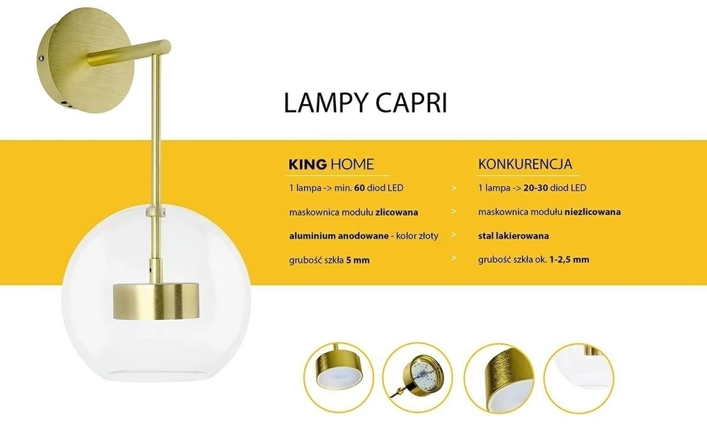 14W LED sieninis šviestuvas CAPRI WALL 1, aukso sp., 3000K