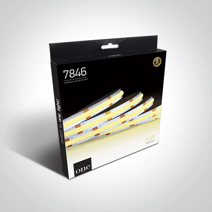14W/m lanksti COB LED juosta, 608LED/m, 2700-6500K, IP20, 5m ritė, 7846/DEW