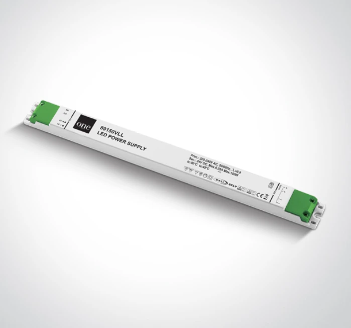 15-150W 24V DC nuolatinės įtampos maitinimo šaltinis, plonas, pritaikytas dėti į profilį, DALI/PUSH, 89150VLL