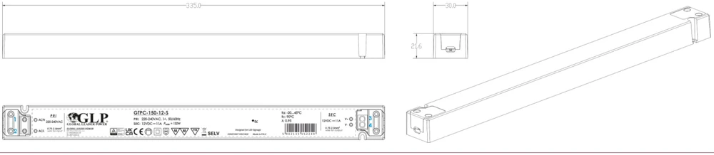 150W LED maitinimo šaltinis GTPC SLIM, 24V, IP20