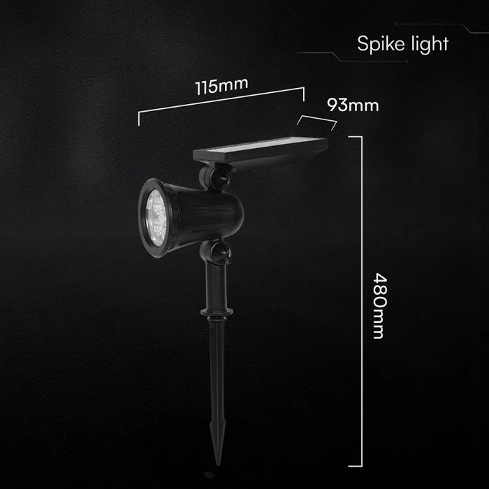 V-TAC LED sodo šviestuvas 2W IP65 saulės energija 3000K