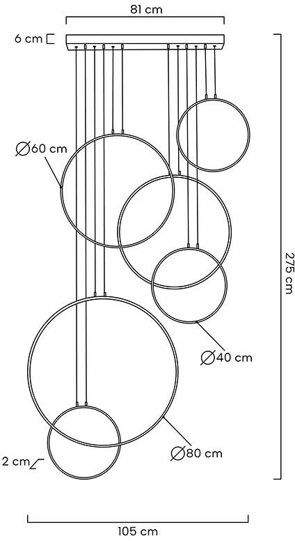156W LED pakabinamas šviestuvas CIRCULO SIX, juodas, 3000K