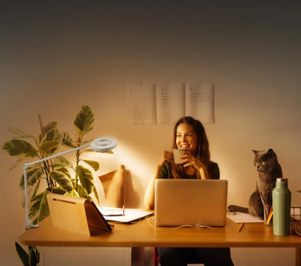 15W LED stalo šviestuvas SUN@HOME PANAN DESK DISC, baltas, 2200-5000K, išmanus+WiFi valdymas