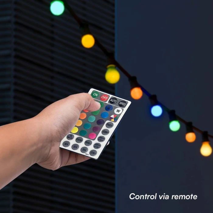 V-tac 15x0,5W LED lempučių girlianda, RGB, 13m, IP44