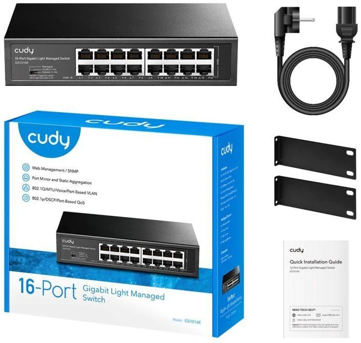 Šakotuvas Komutatorius CUDY GS1016E 16 prievadų gigabito šviestuvas