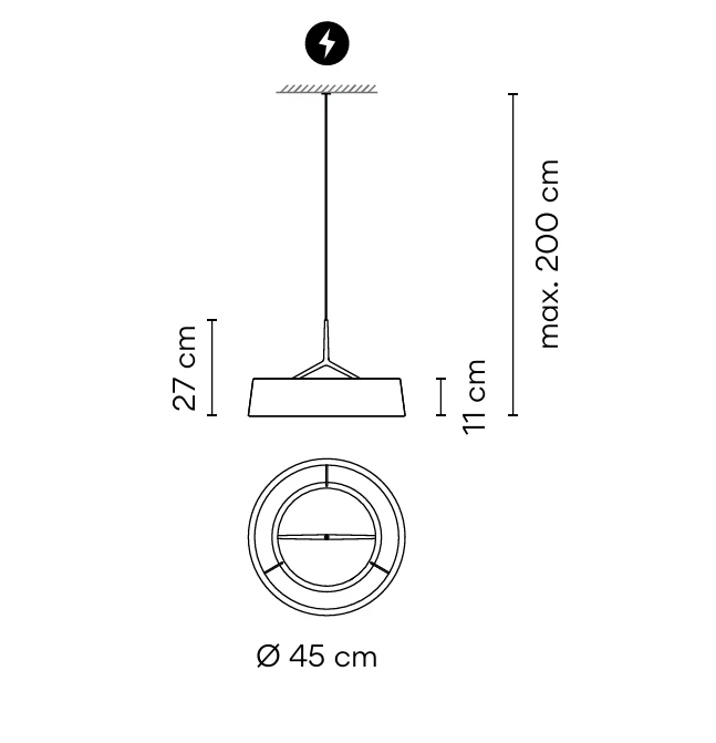 16,7W LED pakabinamas šviestuvas DAMA, juodos/smėlio sp., 2700K, DALI, įleidžiamo montavimo laikiklis
