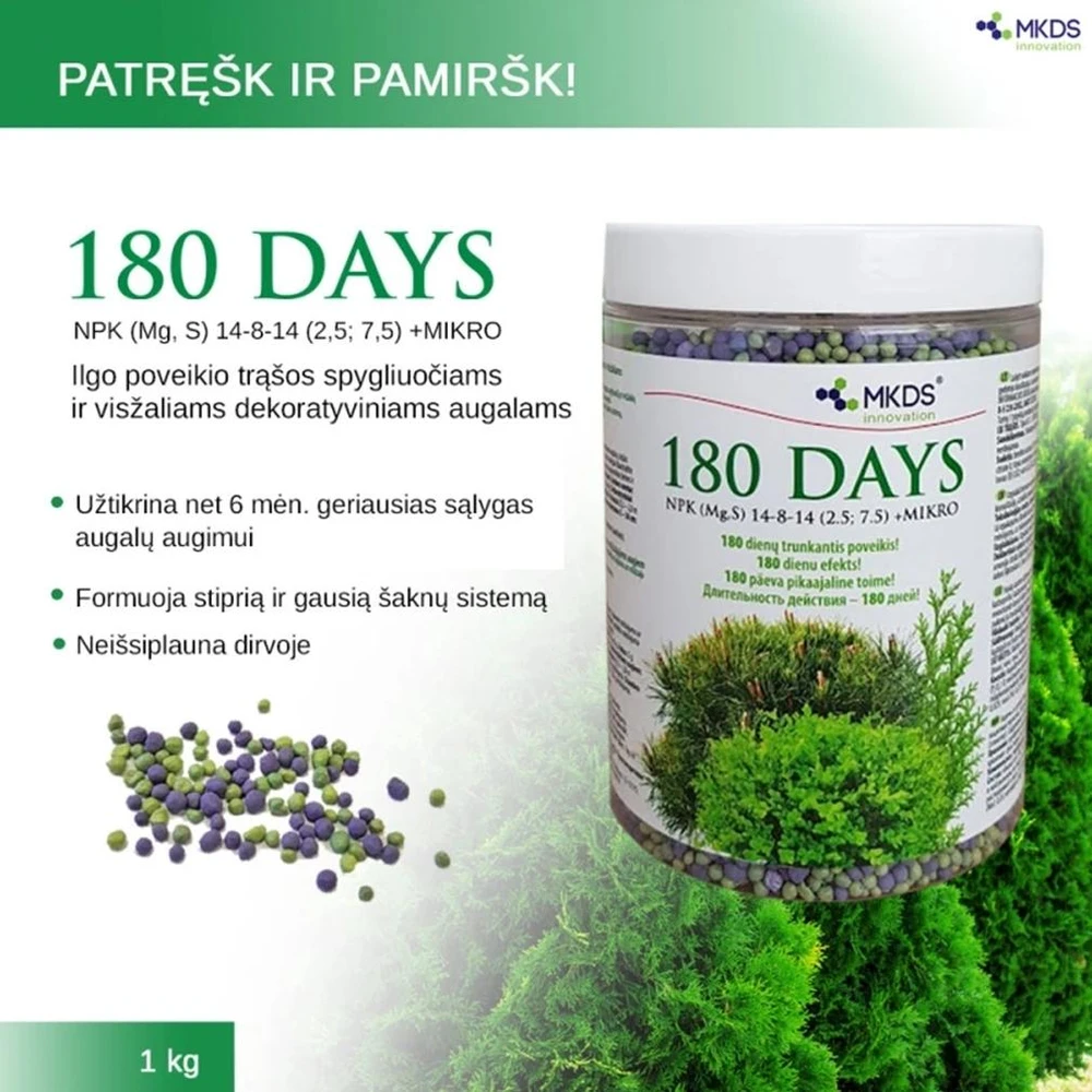 180 DAYS ilgo poveikio trąšos spygliuočiams ir visžaliams, 1kg