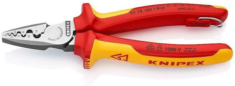 Knipex 180 mm laidų antgalių užspaudimo replės
