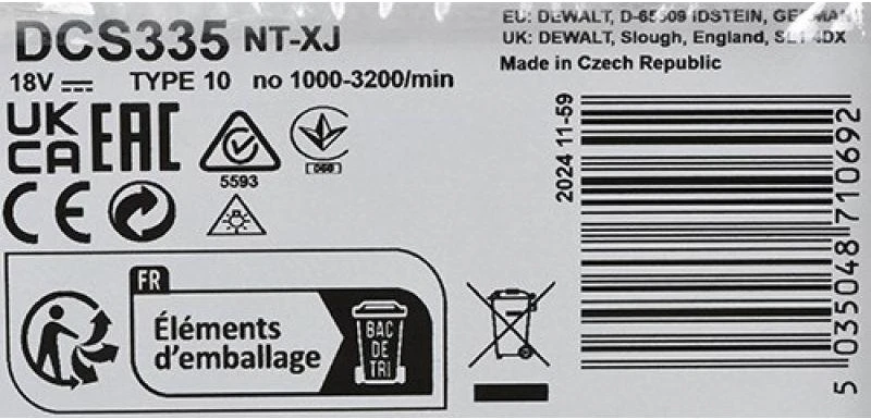 DEWALT akumuliatorinis siaurapjūklis DCS335NT 18V be akumuliatoriaus ir kroviklio su lagaminu TSTAK