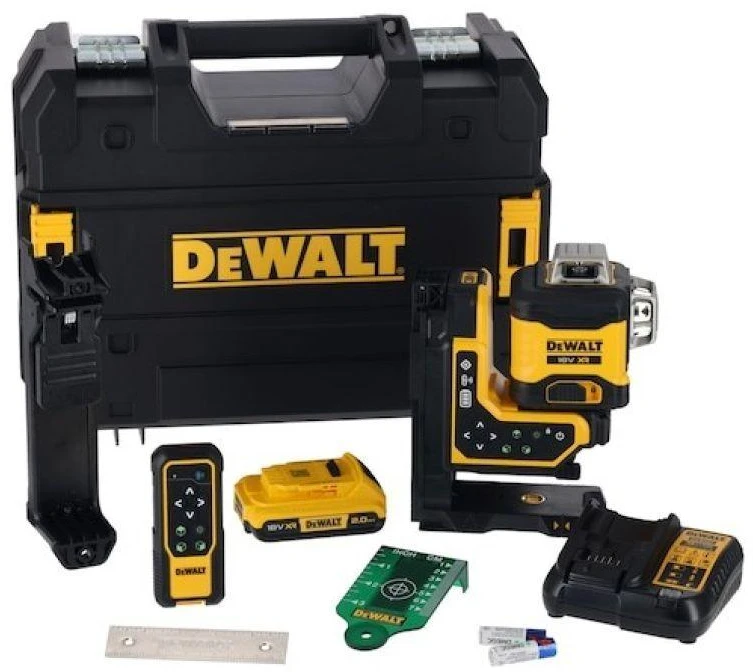 Dewalt 18V XR 3x360 žalias lazeris su nuotolinio valdymo pulteliu, 1x2Ah