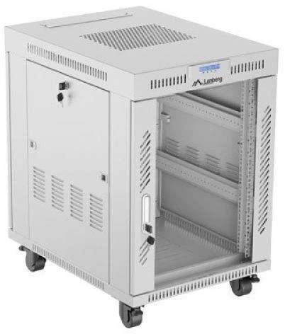 LANBERG laisvai pastatoma stelažinė spintelė 19/15U 600x800 stiklinių durelių LCD plokščias komplektas pilkas V2