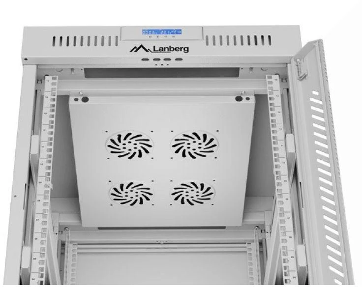 LANBERG laisvai pastatoma stelažinė spintelė 19/15U 600x800 stiklinių durelių LCD plokščias komplektas pilkas V2