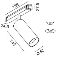 19W LED šviestuvas TUB M A 140 į magnetinę sistemą IN_LINE, juodas, 3000K, 50°, DALI
