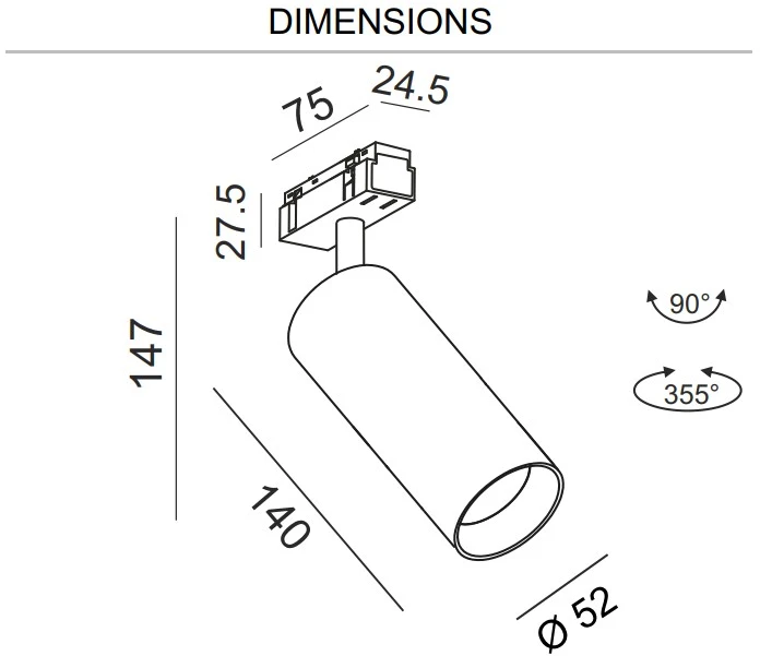 19W LED šviestuvas TUB M A 140 į magnetinę sistemą IN_LINE, juodas, 3000K, 50°