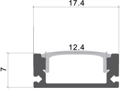 1m LED juostos paviršinis profilis OPTONICA, pilkas, 17.4x7mm, komplektuojamas su dangteliu ir užbaigimais