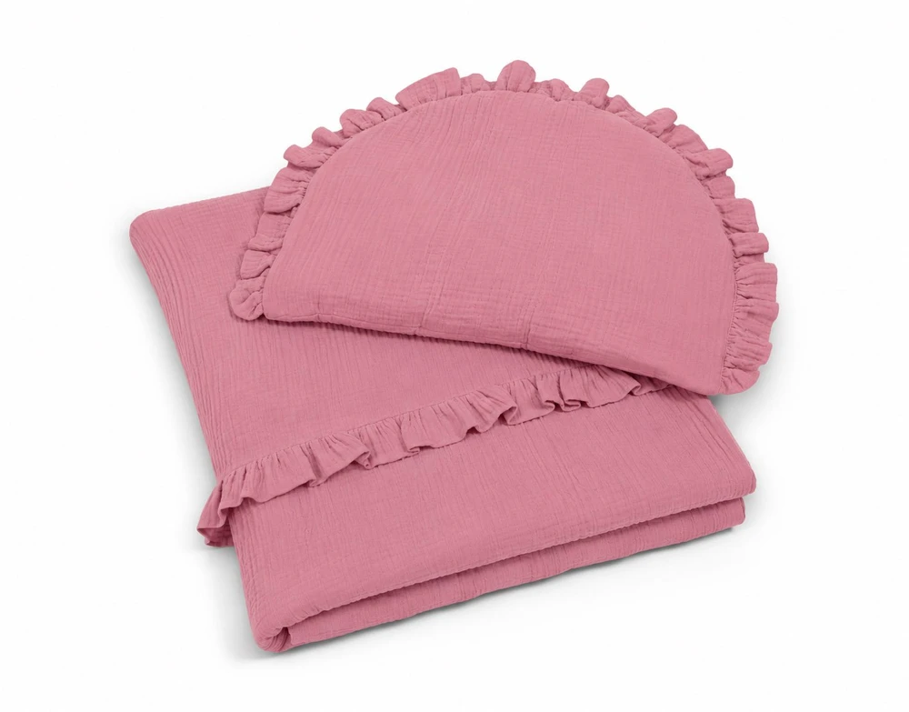 2 dalių muslino kūdikio patalynės komplektas su raukinuku My Sweet Baby retro pink