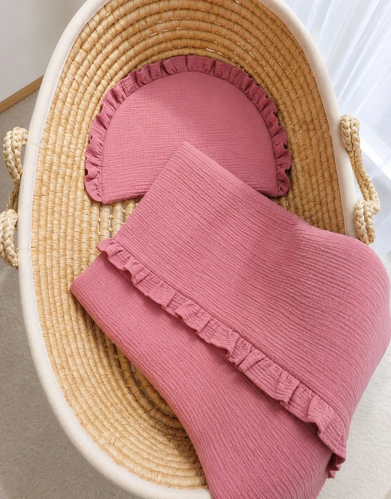 2 dalių muslino kūdikio patalynės komplektas su raukinuku My Sweet Baby retro pink