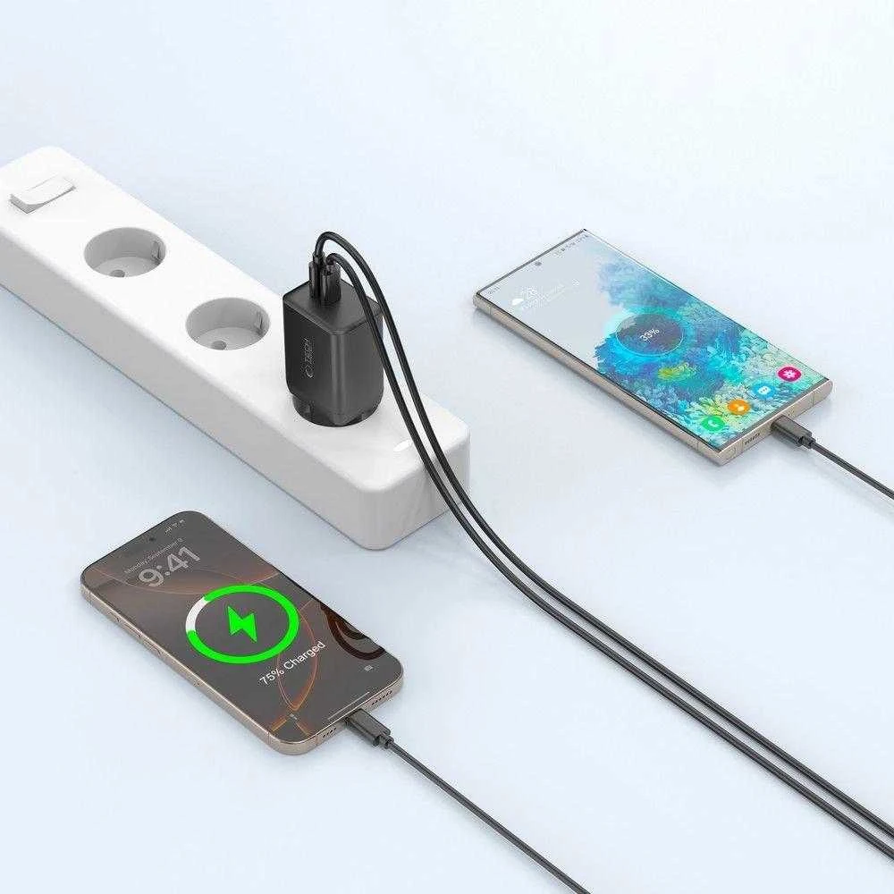 Tech-Protect NC45W-GAN 2-PORT PD45W sieninis įkroviklis - juodas